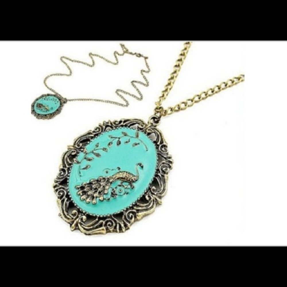 Peacock turquoise enamel colored pendant